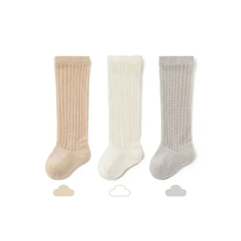 

Летние носки для маленьких девочек 3 пары, длинные носки с бантом для малышей, детские дышащие носки до колен из мягкого хлопка и сетчатой ткани, теплые носки для защиты от комаров