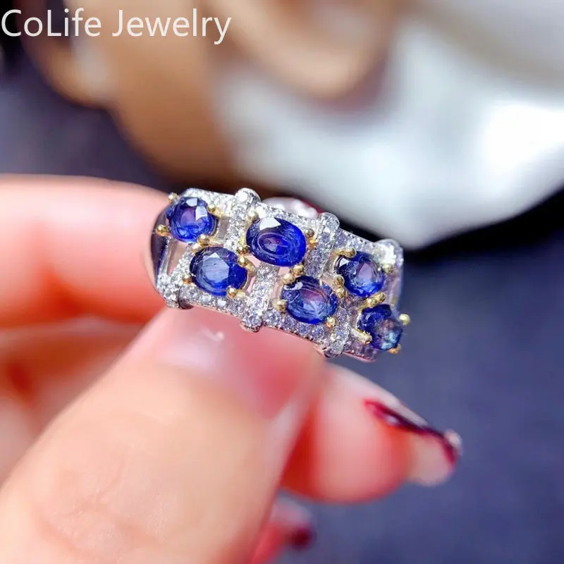 

Luxury Design Natural Sapphire Ring with Yellow and White Gold Plating Total 0.9ct 3mm*4mm Sapphire 925 Silver Jewlery