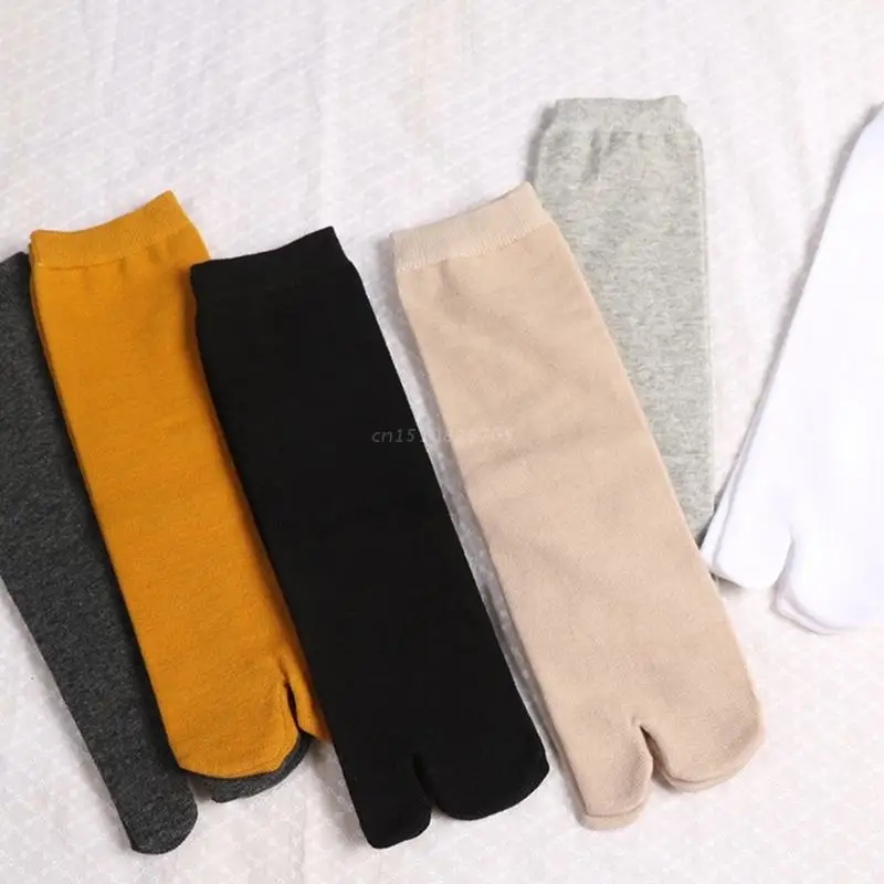 

Women Men Flip Flop Slipper Cotton Crew Socks Split 2 Toe Japanese Style Sandal Tabi Ninja Geta Simple Solid Mid Tube Hosiery