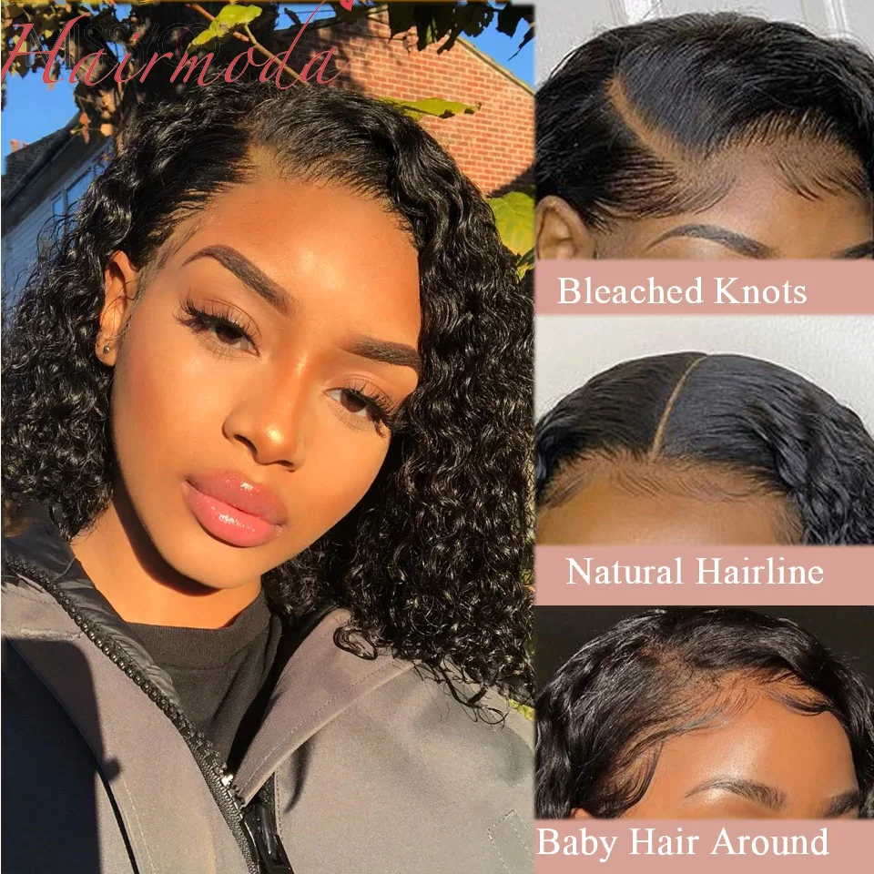 

Hairmoda Deep Wave Short Bob Wig 13X4 Frontal Closure Pre Plucked With Baby Hair Wigs For Women Human Hair Mongolian Remy Bob