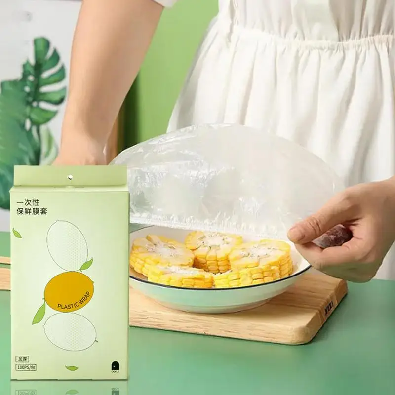 

100pcs Kitchen Disposable Food Cover Refrigerator Fruit Food Stretch Leftovers Protection Flim Dustproof Bowls Cups Caps Bag