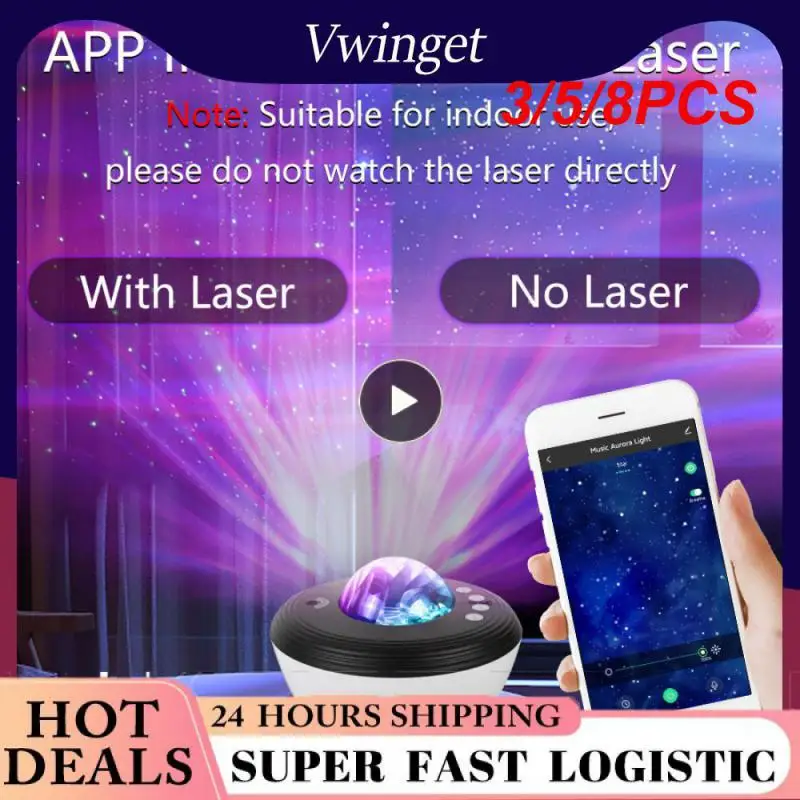 

3/5/8PCS Pc Pvc Music Playback Projector Lamp Timing Function Table Lamp Mobile App Control Led Lamp Aurora