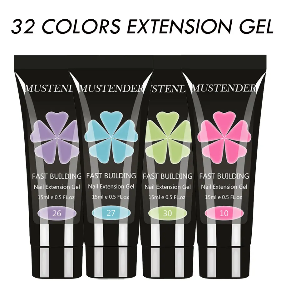 

32Pcs/Set Nail Extension Gel Finger Prolong Extending Gel White Transparent Jelly Builder Poly Nail Extend Gel Polish 15ml/Pcs