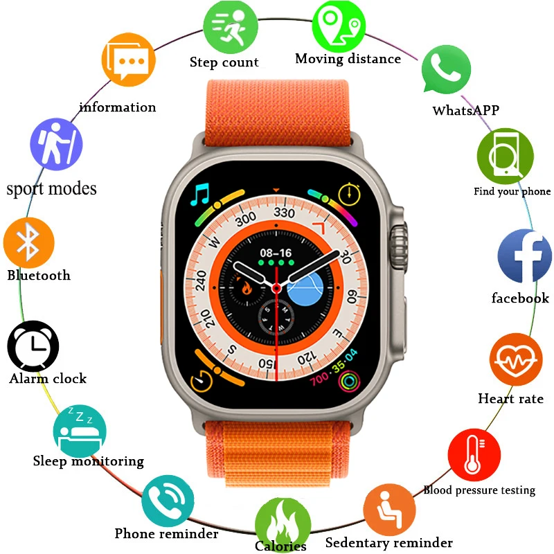 

Original Watch 8 Ultra Smart Watch Bluetooth Call Heart Rate Monitor Waterproof Sports Smartwatch for Men Women IOS Android 2023