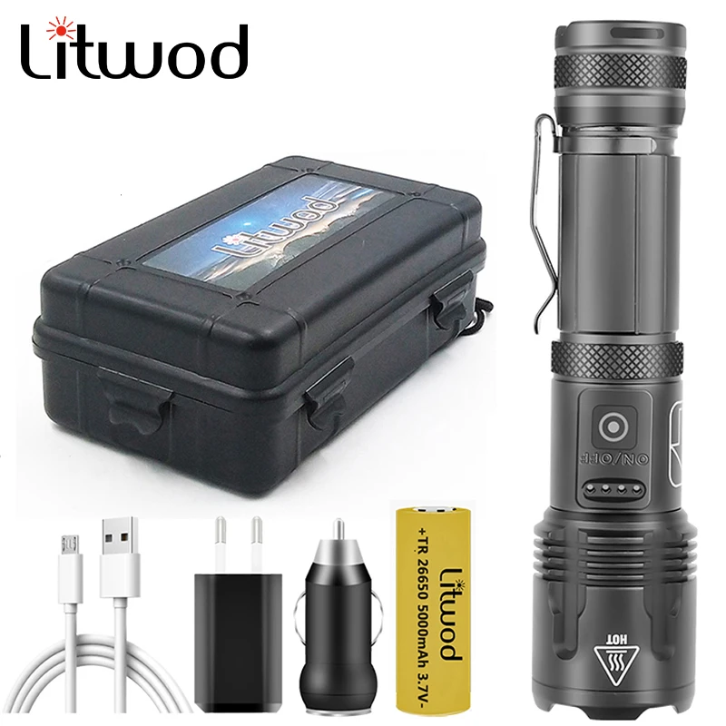 

Светодиодный суперъяркий фонарик XHP180, фонарик с фокусировкой и аккумулятором 18650 или 26650 лм, фонарь с функцией внешнего аккумулятора или