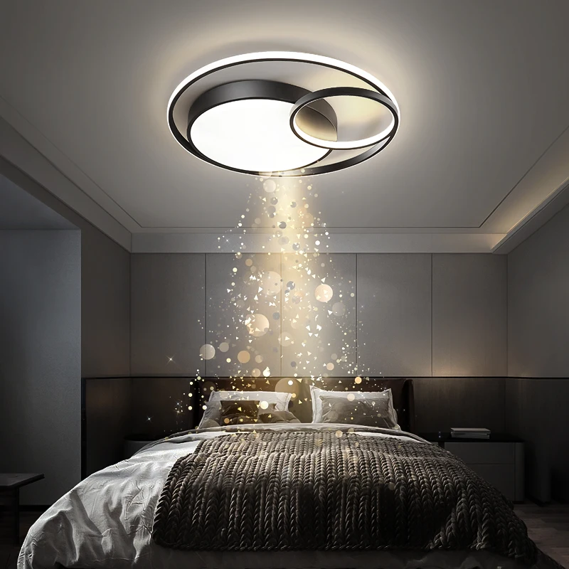 Modern Metal Led Ceiling Lamp Bedroom Living Acrylic Surface Mount Round Golden Lustre Panel Light Indoor Decoration Fixtures