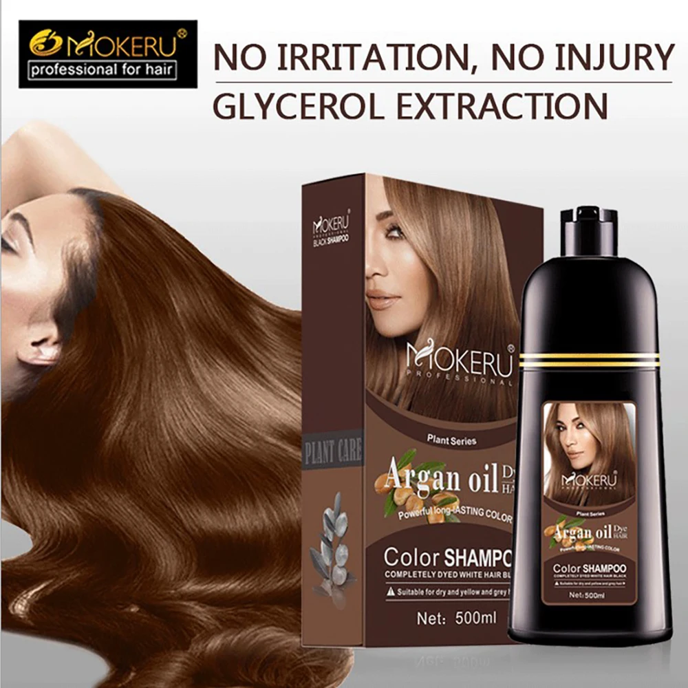 

500ml Natural Argan Oil Essence Instant Hair Dye Shampoo Instant Hair Color Cream Cover Permanent Hair Coloring Shampoo Women