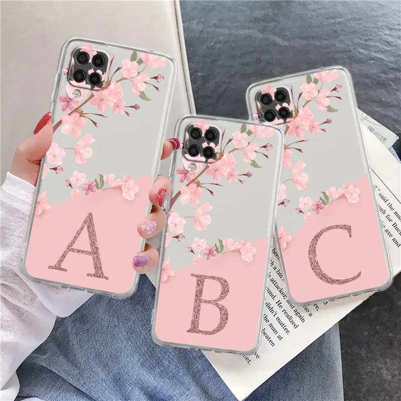 

Clear Case For Samsung Galaxy A52 A12 A51 A32 A21s A71 A32 A22 50 A70 A31 A72 5G Phone Cover Flower Letter Pink Fashion Initial