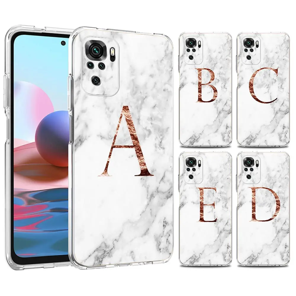 

Letter Rose Marble A-L Phone Case For Redmi Note 11 Pro 10 10S 9 8 8T K50 K40 Soft Transparent Redmi 9A 9C 9T 7 7A Bags Cover