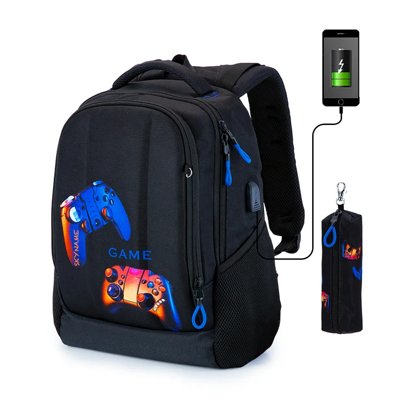

Ортопедический школьный портфель Skyname для мальчиков, мультипликационный рюкзак с 3D рисунком, студенческий Многофункциональный рюкзак с USB-зарядкой