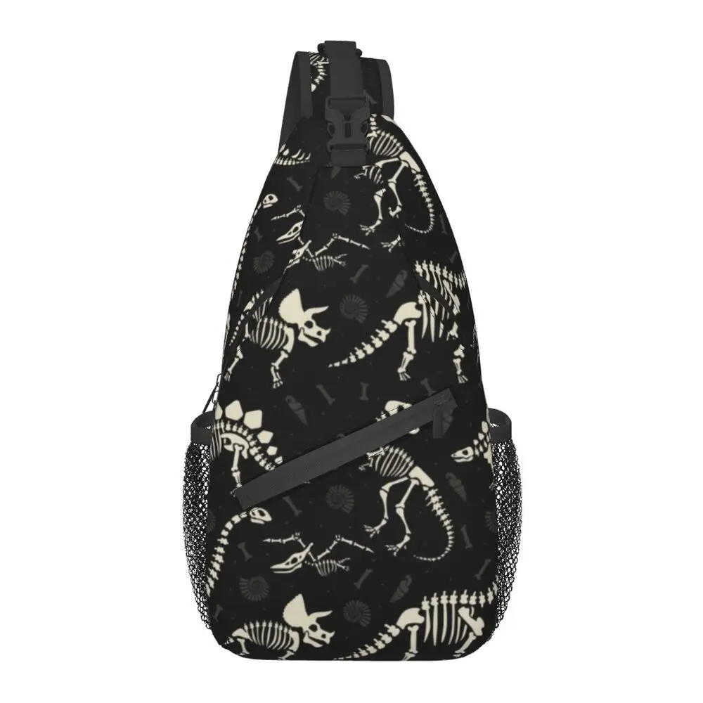 Dinosaur Fossils Sling Chest Bag Custom Dino Skeleton Crossbody Shoulder Backpack for Men Travel Hiking Daypack