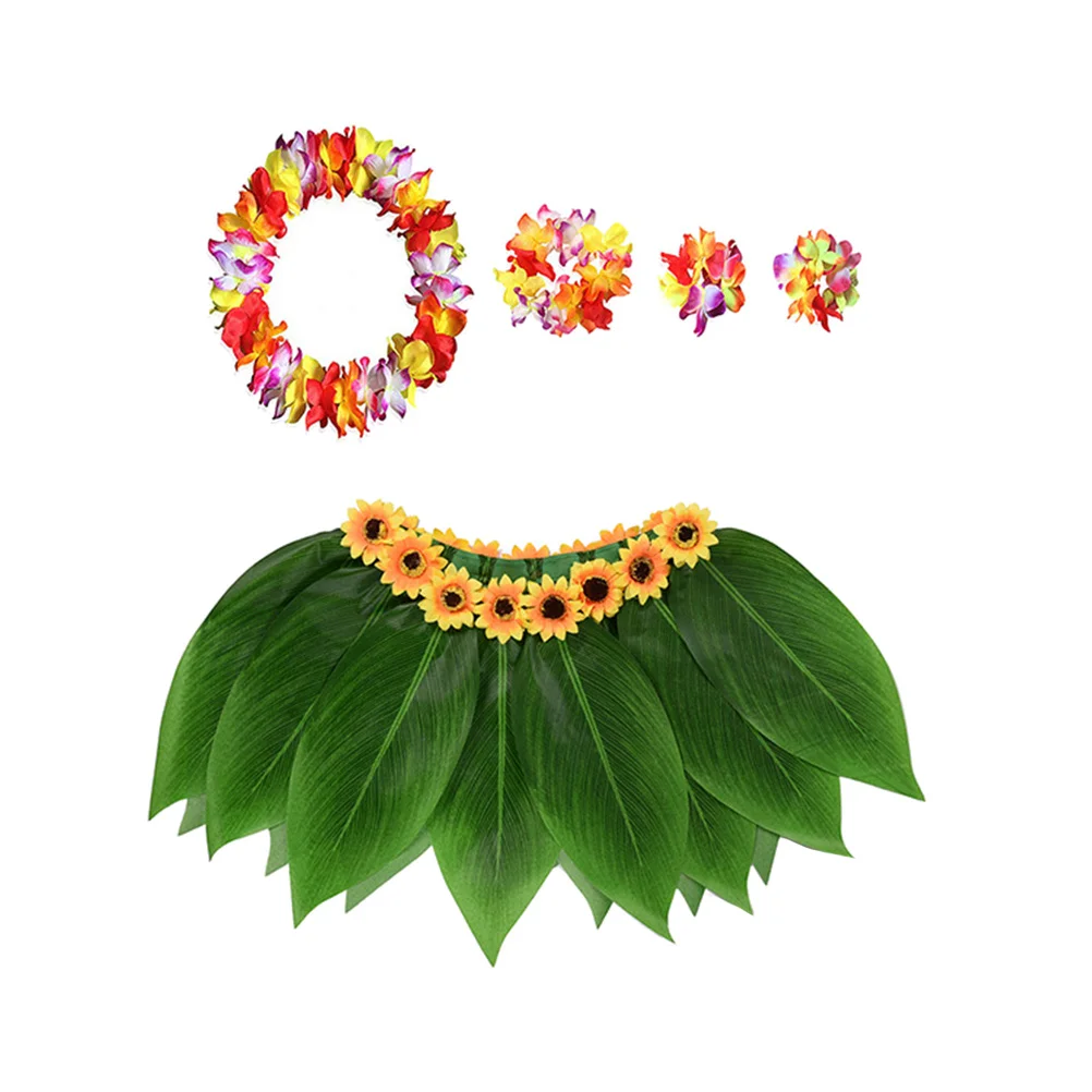

5 Pcs Halloween Costum Luau Costume Hawaiian Leaf Skirt Clothing Costumes Party