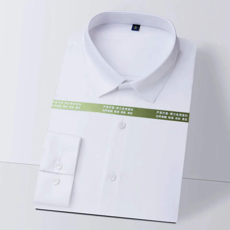 Sinwoyan Solid Aloe Fiber Mens Dress Shirts Comfortable Long Sleeve Soft Elastic Business Male Social Shirt Formal New Autumn