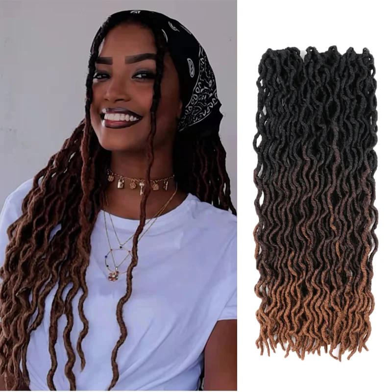 

Synthetic Crochet Braids Hair Goddess Faux Locs Ombre Curly Soft Dreads Dreadlocks For Black Woman Extensions 24inch