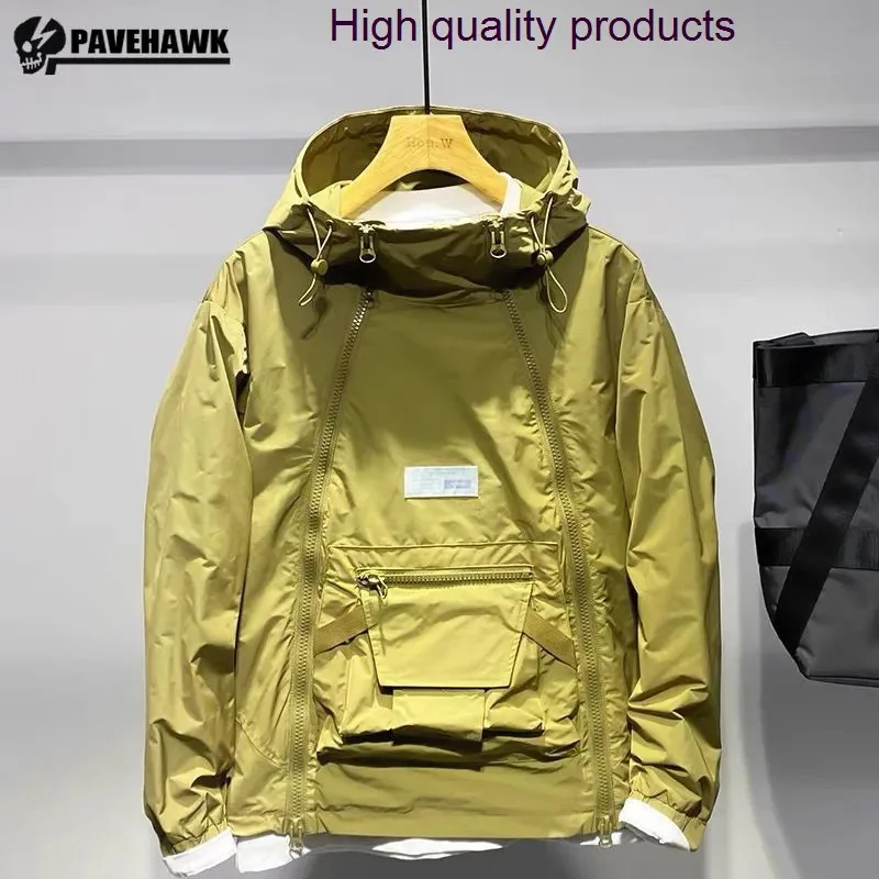 

Autumn Spring Men's Track Jacket Fashion Zip Hooded Outdoor Jackets Black Double Zipper Coat Pocket Sportswear Outwear