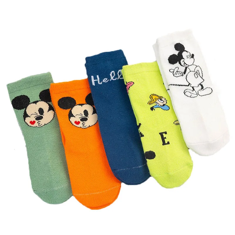 

5Pairs Disney Mickey Boys and Girls Socks Four Seasons New Fashion All-match Breathable Cartoon Cute Pattern Printing Trend Soft