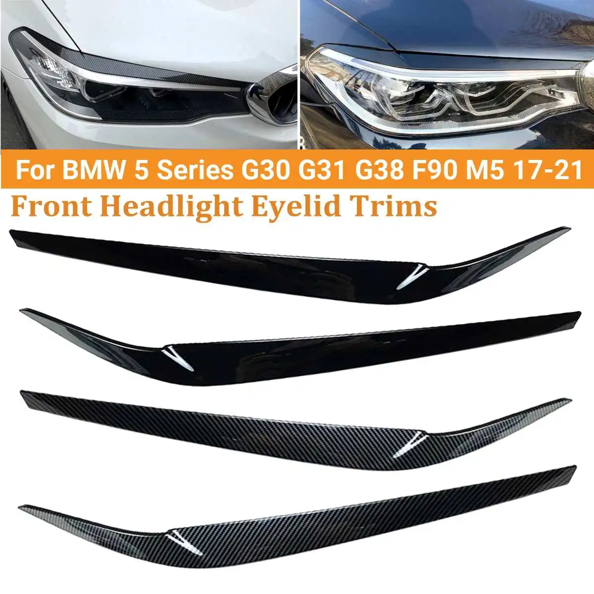 

2pcs Car Carbon Fiber Headlights Eyebrow Eyelid Trim Cover Sticker For BMW 5 Series G30 G31 G38 F90 M5 525I 530I 540I 2017-2021