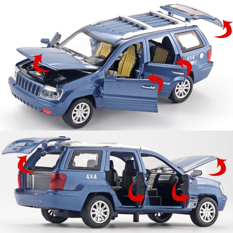 

Jeeps Grand Cherokee в масштабе 1:32, Классическая модель автомобиля из сплава, литой металлический игрушечный внедорожник, модель автомобиля, высокий...