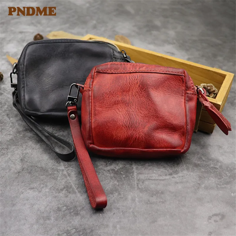 Vintage high quality soft genuine leather men's women's small coin purses real cowhide zipper credit card ID holders wallets