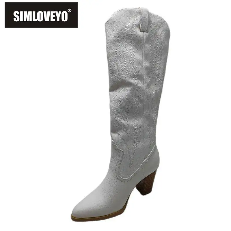 

Женские сапоги SIMLOVEYO на шпильке 37 см с острым носком на блочном каблуке 7 см без шнурков большого размера 35-46 однотонные лаконичные повседнев...