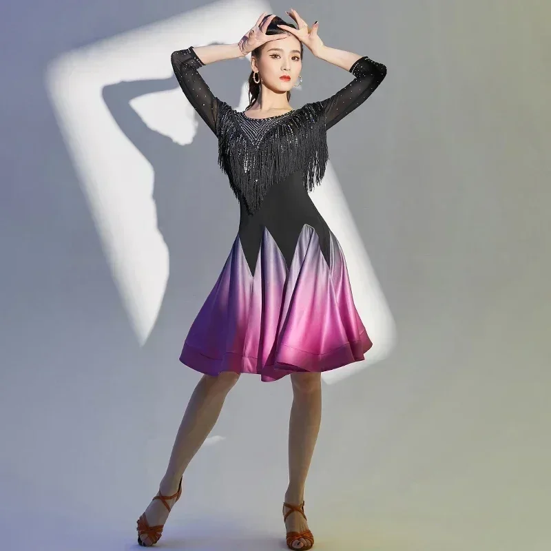 Цельные платья для латинских танцев соревнований женское эластичное платье