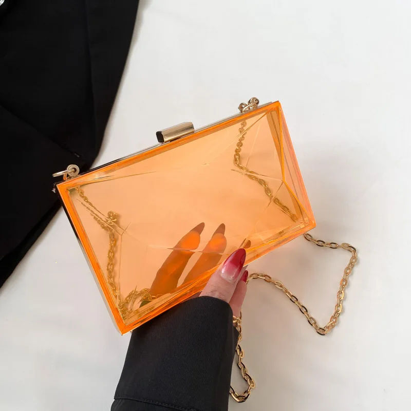 

2023 New Acrylic Transparent Clutch Chain Box Women Shoulder Bags Hard Day Clutches Bags Wedding Party Evening Purse