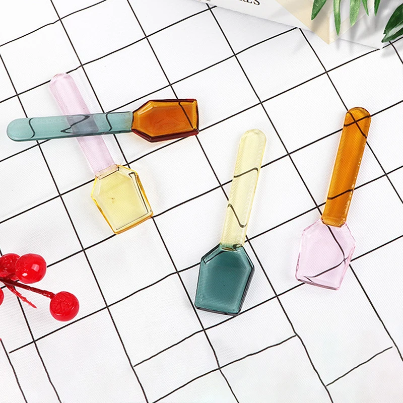 Цветная стеклянная ложка десертная с ручкой для перемешивания кофе супа