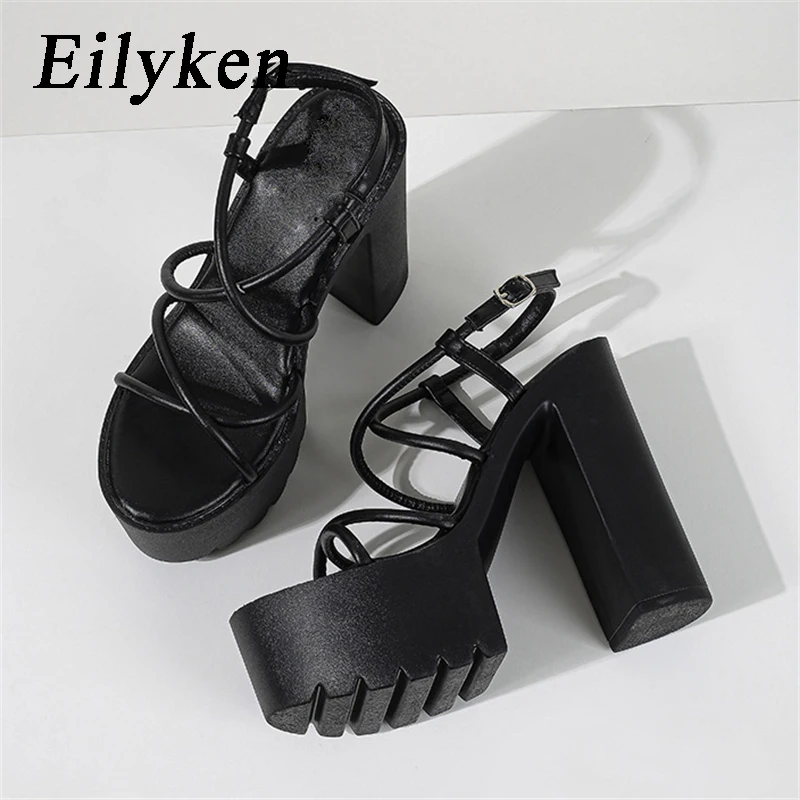 

Eilyken/летние модные пикантные Босоножки на платформе с узкими ремешками и высоким массивным каблуком женская обувь с пряжкой на ремешке Большой размер 34-43