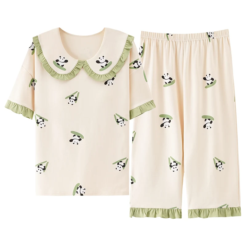 Пижама большого размера женская летняя новая с коротким рукавом и принтом милые