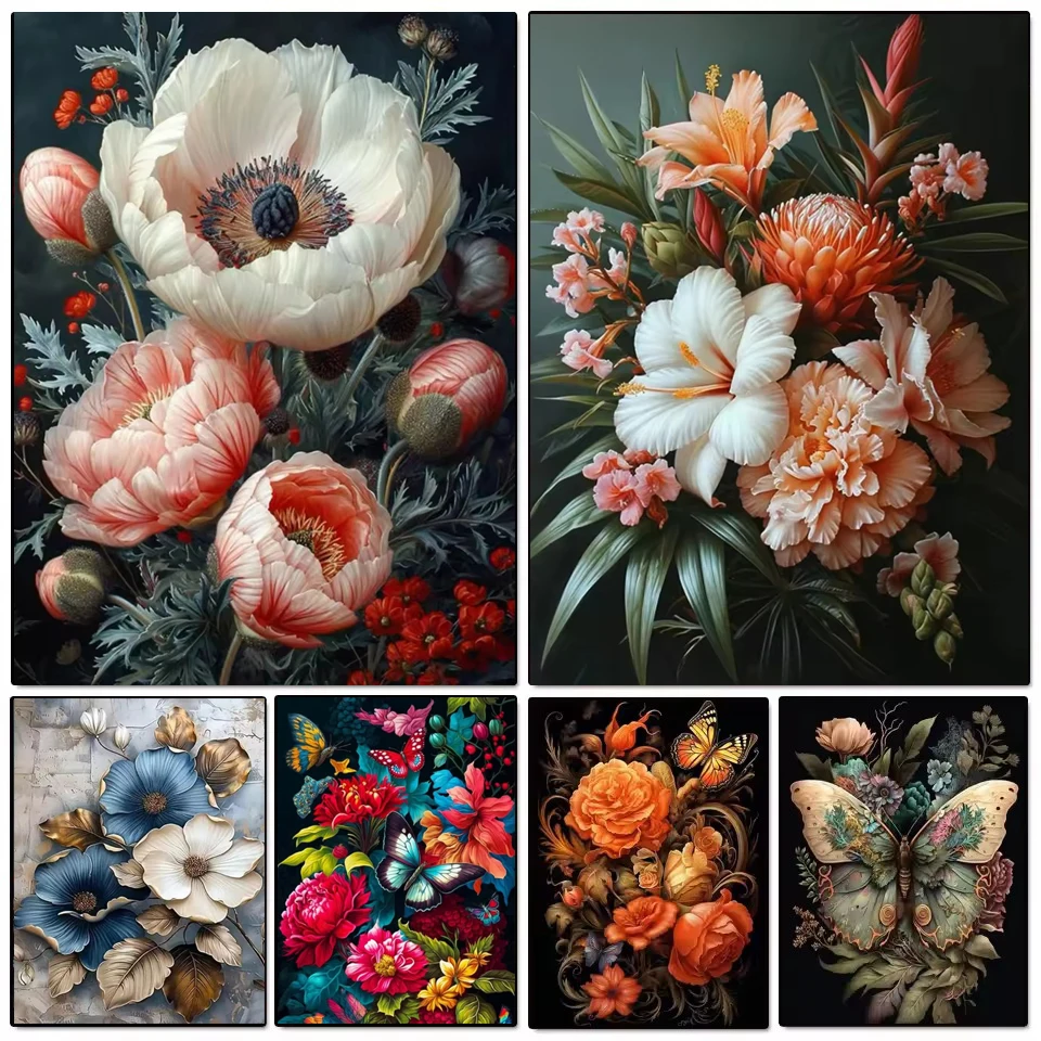 Фото Наборы для алмазной вышивки DIY: Цветы, бабочки, пчелы, полная выкладка, алмазная мозаика, вышивка крестом, декор для дома, подарок №1