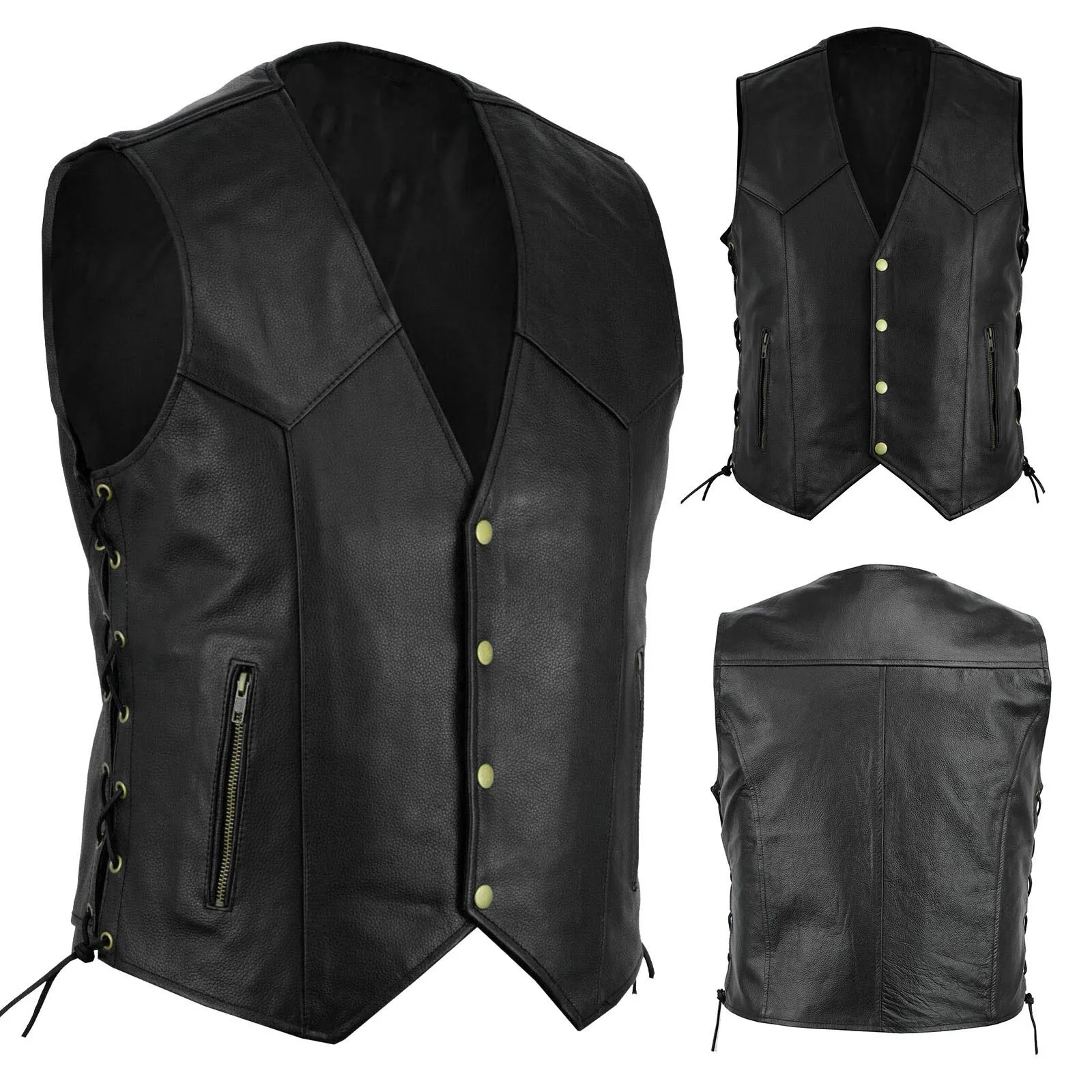 

Men Solid Fashion Leather Vest Fleet Motorcycle Punk Casual Coat Vest Vest