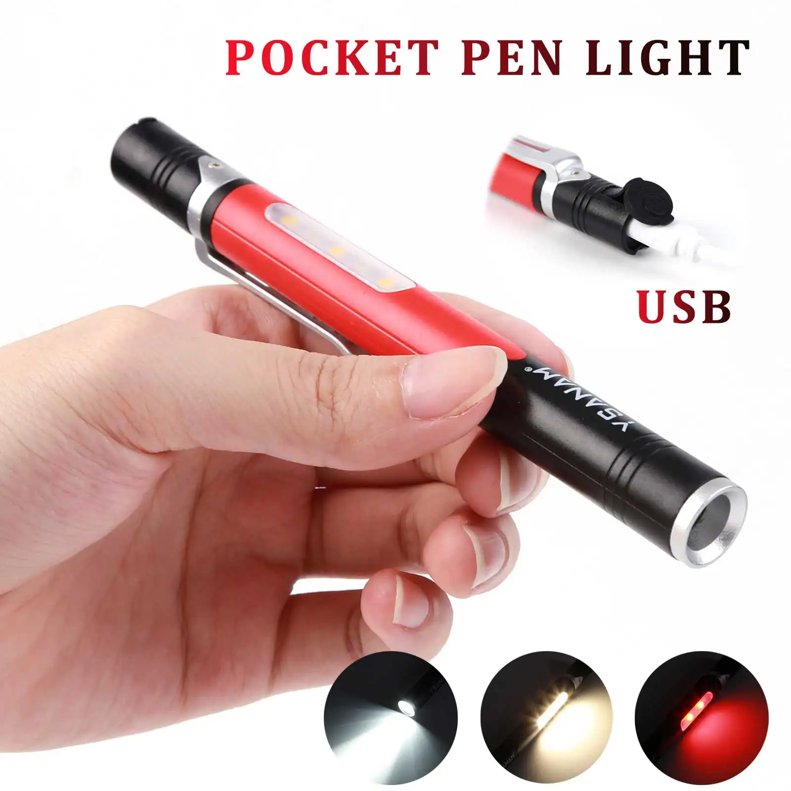 

Mini LED Flashlight Portable Pocket Pen Light Torch Lamp Clip Dentist Light Penlight USB Charging Penholder Lanterna Lamp