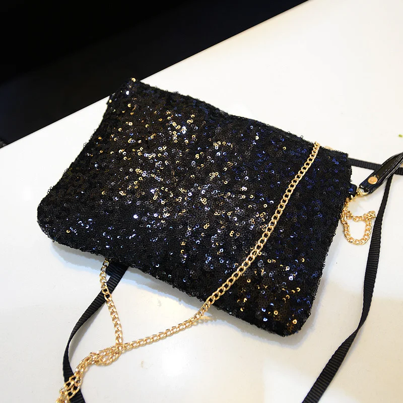 

Evening Party Sequins Women's Clutch Bag Detachable Strap Gold Zipper Chain Crossbody Bag Prom Wedding Package Female