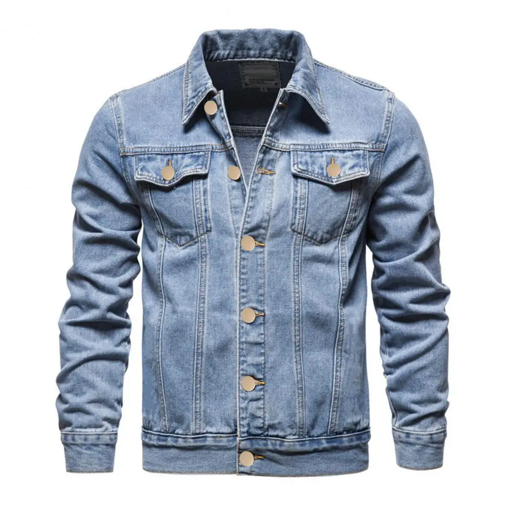 

Мужская однобортная джинсовая куртка, Повседневная однотонная хлопковая приталенная куртка с лацканами, верхняя одежда, весна-осень 2023