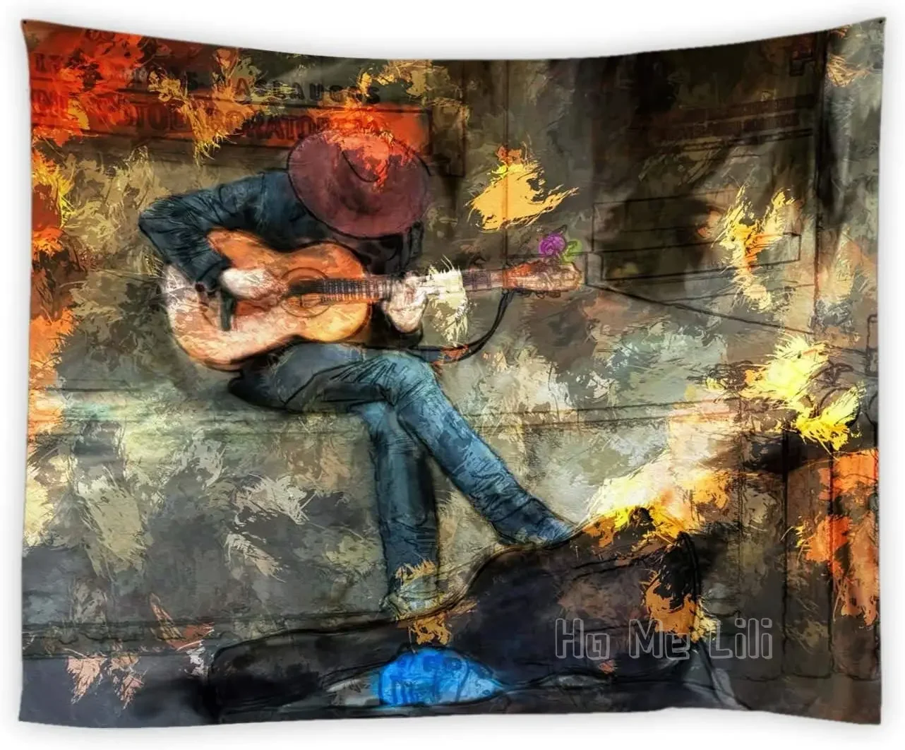 Музыкальный гобелен настенный музыкальный хипстерский человек играющий на