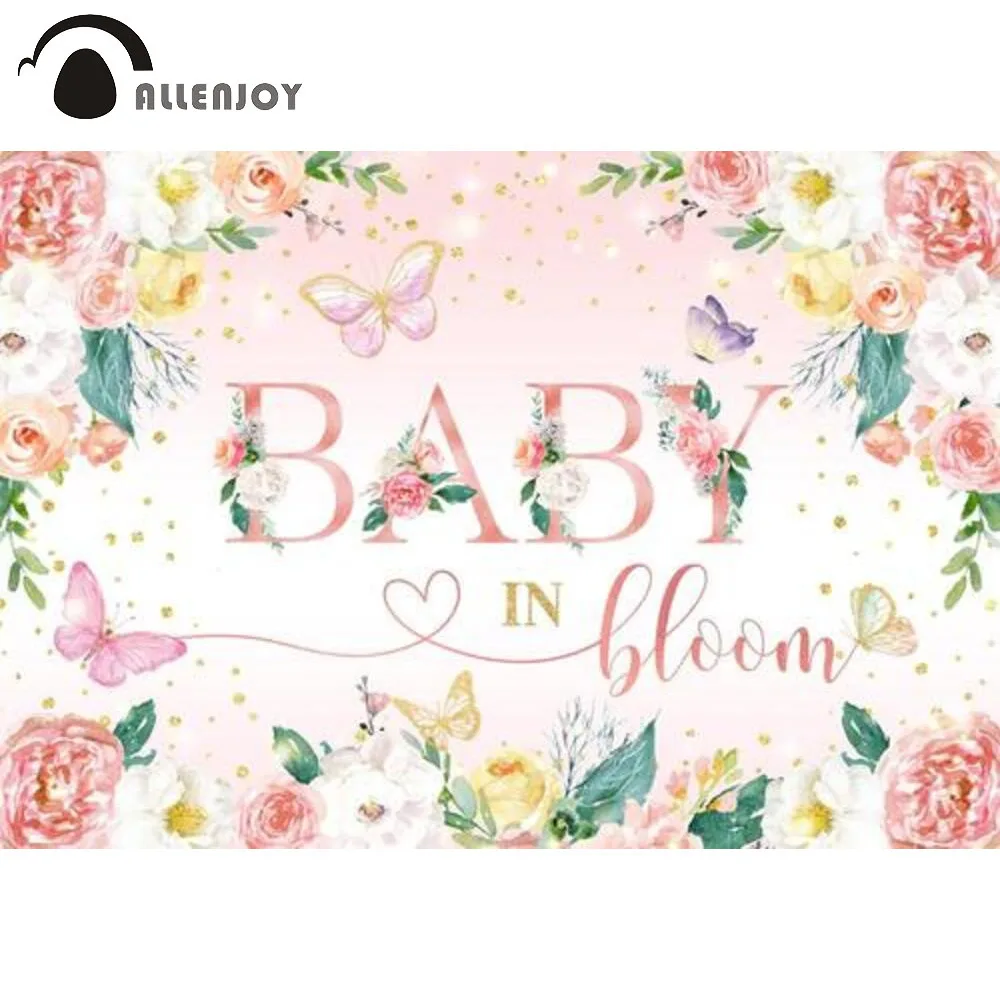 

Allenjoy Baby In Bloom детский фон для душа для девочек весенняя бабочка розовый Акварель Цветы вечерние Принадлежности Декор фото стенд реквизит