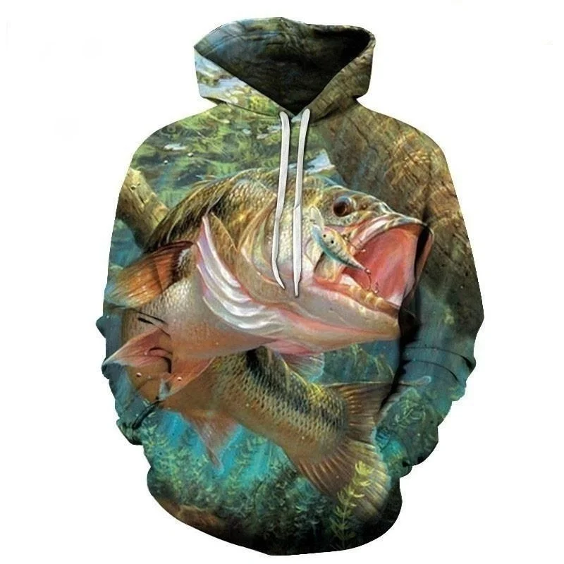 

3d Print Fishing Hoodies Men Bass Trout Walleye Fish Graphic Sweatshirts Pullovers Long Sleeves Tops Spring Autumn Sweaters