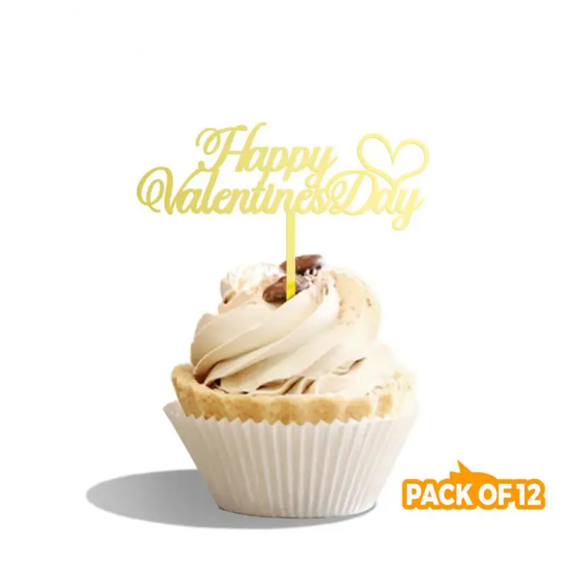 

Mini Cake Supplies 12 Sets Acrylic Cake Topper Happy Valentines Day Dessert Cake Diy Decorations Wholesale Baking Decoration