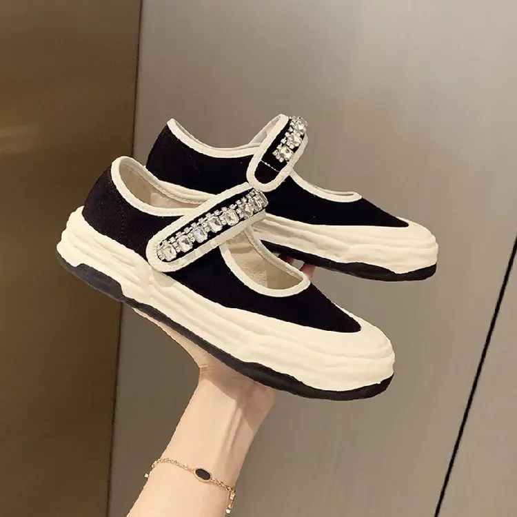 

Осенние Новые однотонные Стразы, наборы ног, универсальные туфли с круглым носком на плоской подошве, модные однотонные повседневные туфли ...