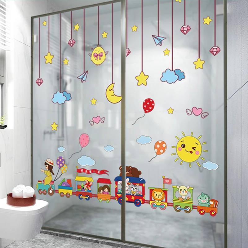 

[SHIJUEHEZI] Stars Clouds Wall Stickers DIY Animals Train Wall Decals for Kids Rooms Baby Bedroom Nursery Home Decoration