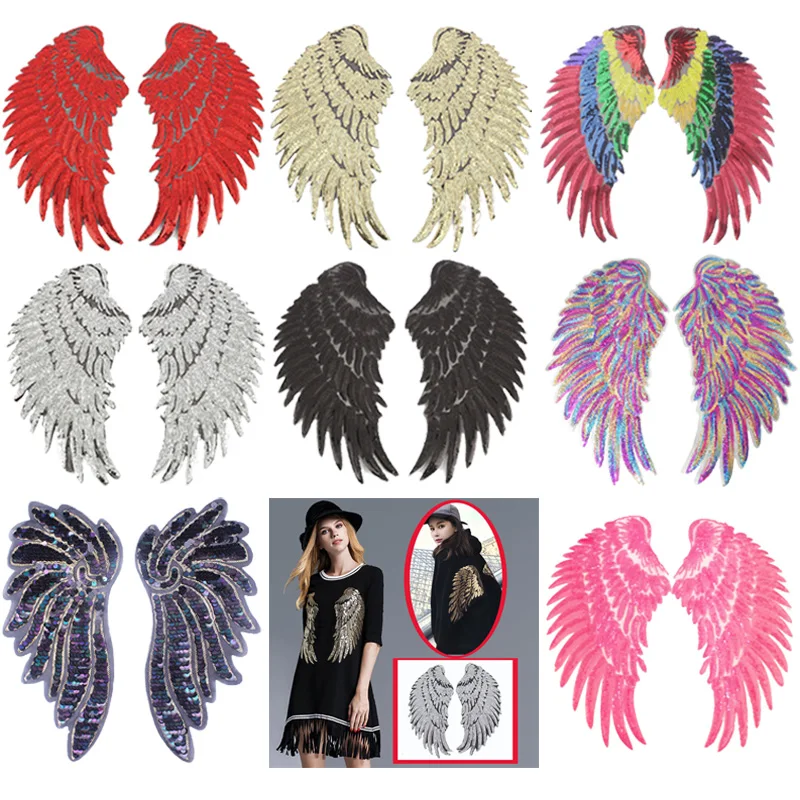 

1 Pair Paillette Gold Silver Wings Sequins Patches For Clothing Iron on Patches on Clothes Wings Sewing Applique DIY Accessories