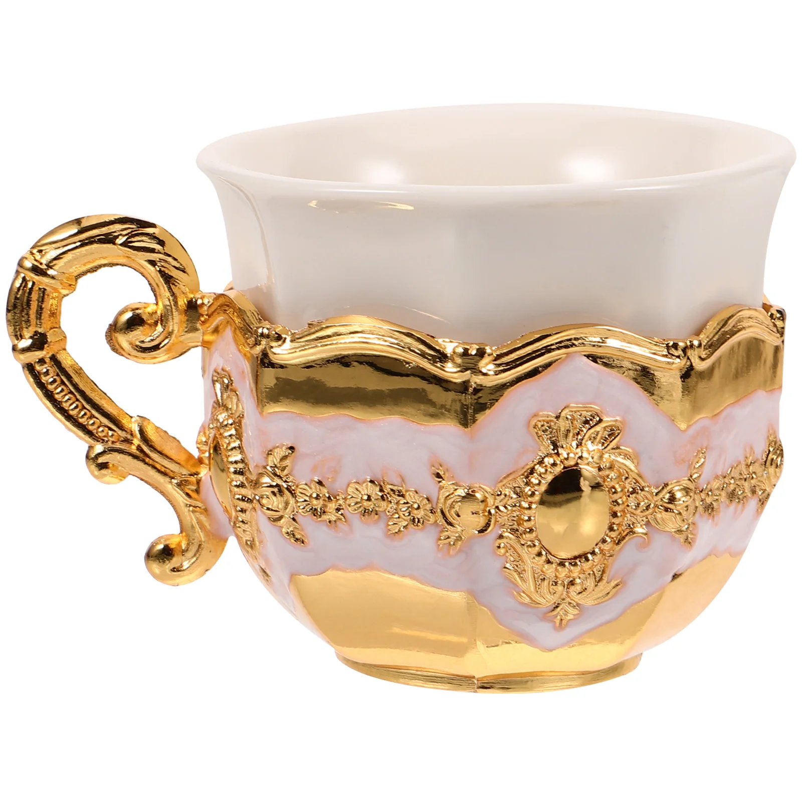 

European Style Metal Ceramic Coffee Cup Vintage Tea Cup Drinks Cup Small Water Cup with Handle