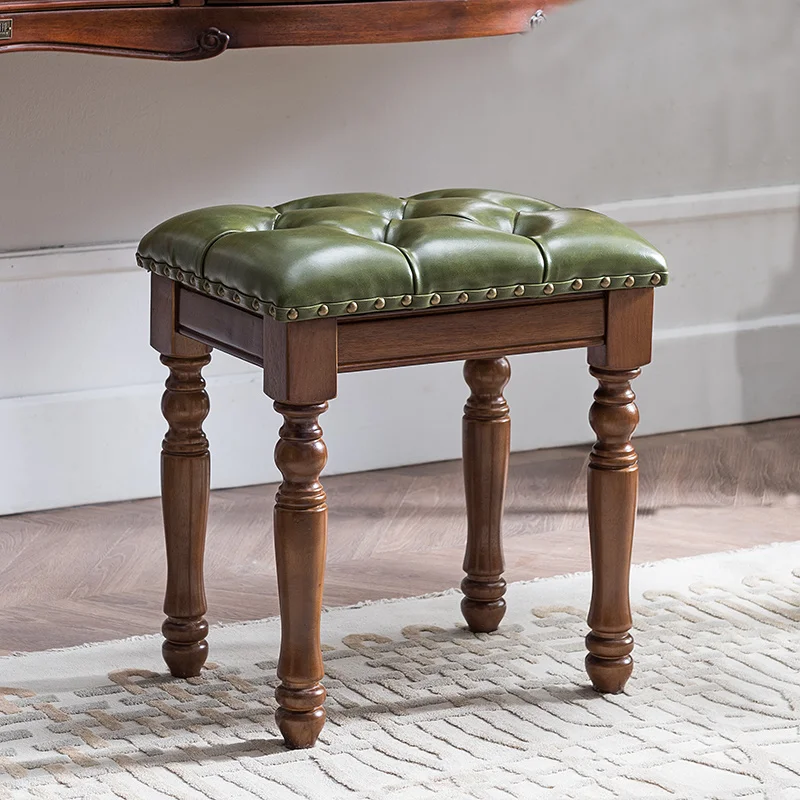 European Style American Wooden Bench Cushion Piano Footstool Chair Square Stool Bedroom Step Leather Sofa Ottoman |