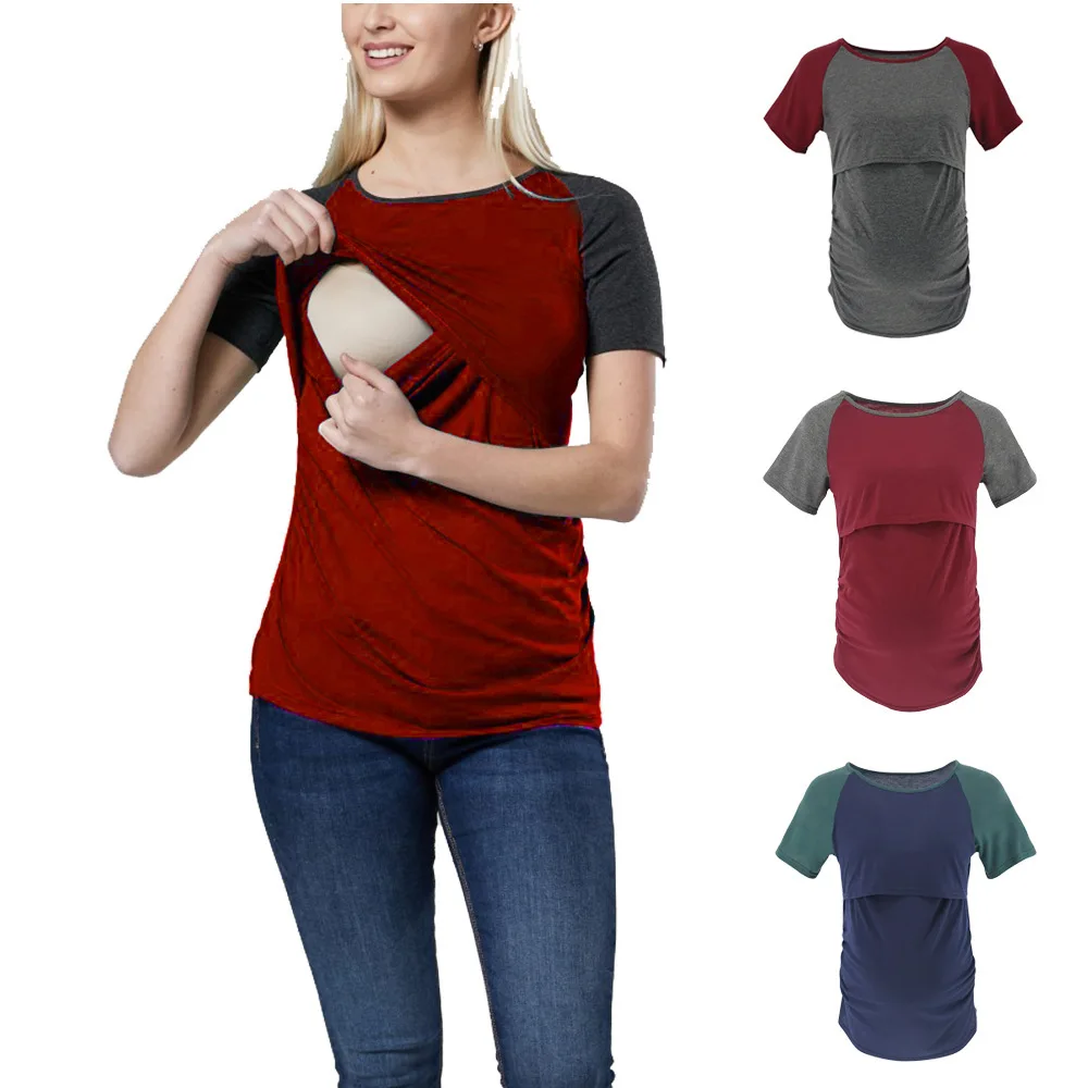 2022 Women Maternity T-shirt Clothes Summer Fall Long Sleeve Stripe Nursing Top Breastfeeding Shirts Pregnancy Clothes