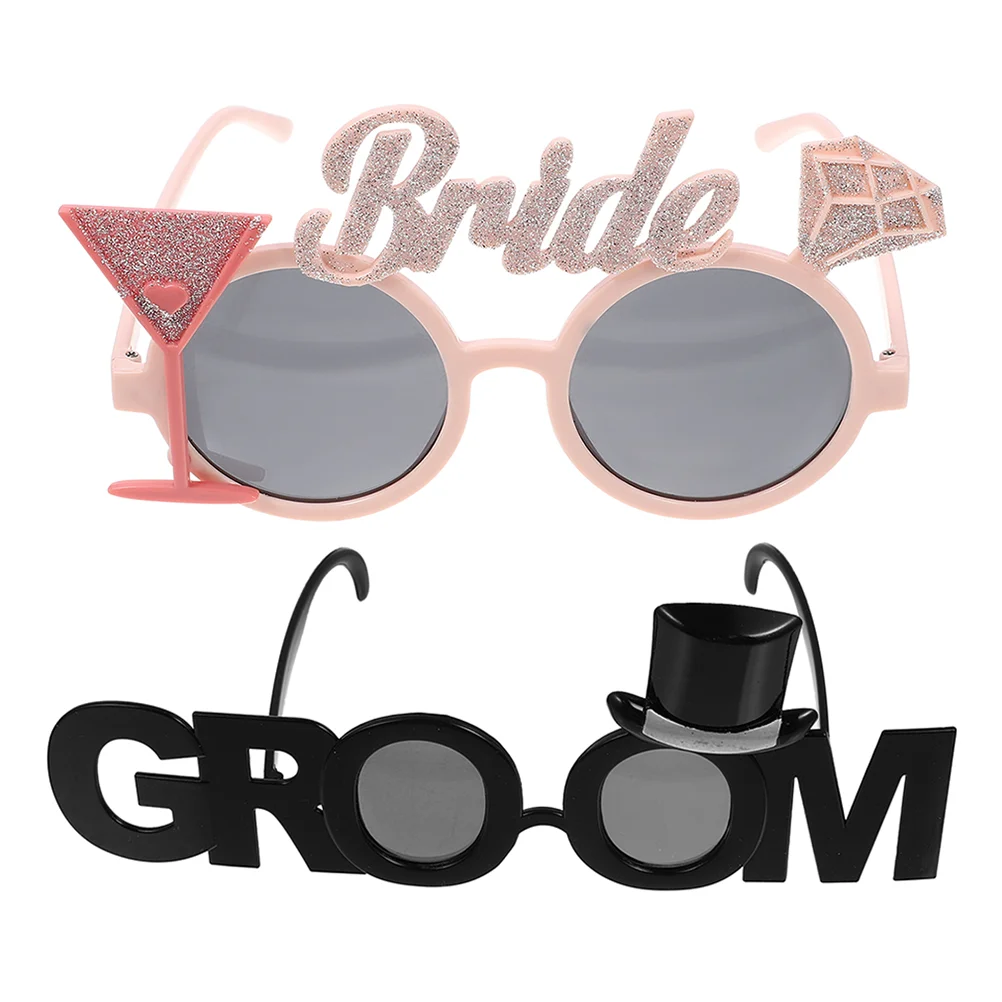 

2 Pcs Bride Groom Glasses Funny Wedding Decor Bachelor Party Supplies Shower Eyewear Makeup Eyeglasses Sunglasses Bridal