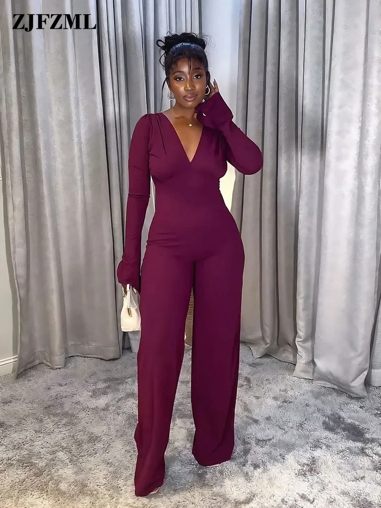 

Женский комбинезон с открытой спиной, элегантный Облегающий комбинезон с V-образным вырезом, эластичный комбинезон с прямыми штанинами
