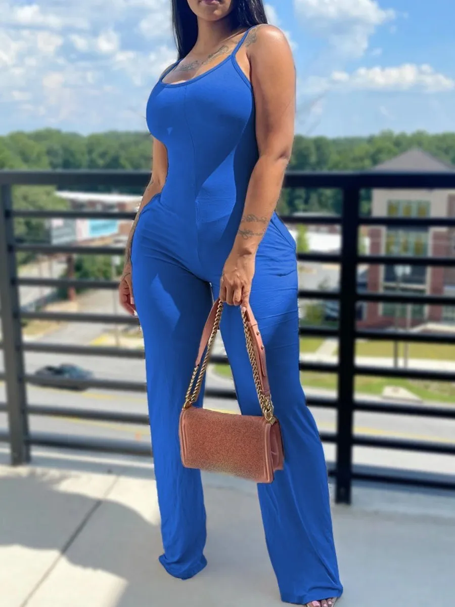 LW Cami Jumpsuit Casual skinny Jumpsuit Women Summer Solid Straps Wide Leg Pants Sleeveless sexy Bodycon Jumpsuits Y2K Playsuit
