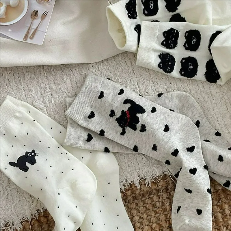 Женские носки Kawaii с рисунком кота милые средней длины Harajuku теплые осенне-зимние