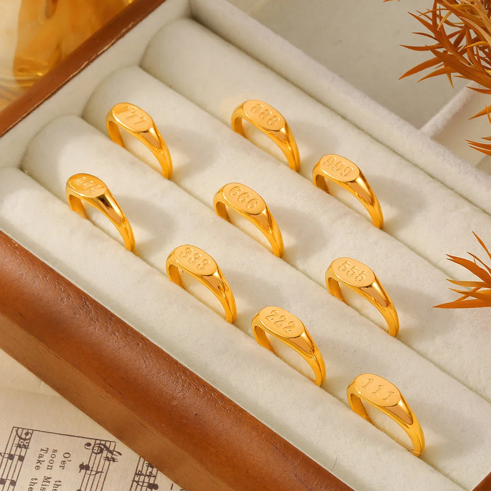Модное кольцо с цифрами от 1 до 9 современное из нержавеющей стали 316L позолоченное