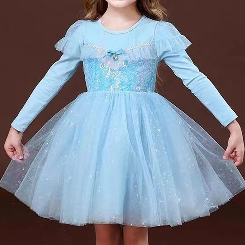 

2023 New Spring Autumn Princess Dress Baby Girls Dress Party Dress Long-sleeved For Children's Clothes Elsa Frozen 3-10Y Dress